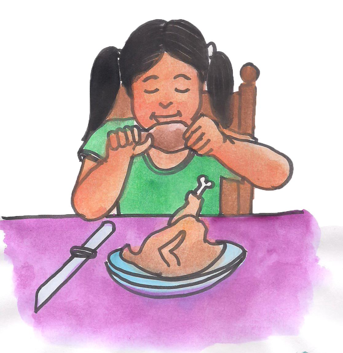 girl eating fried chicken